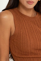 Sleeveless Round Neck Sweater Knit Top - Copper