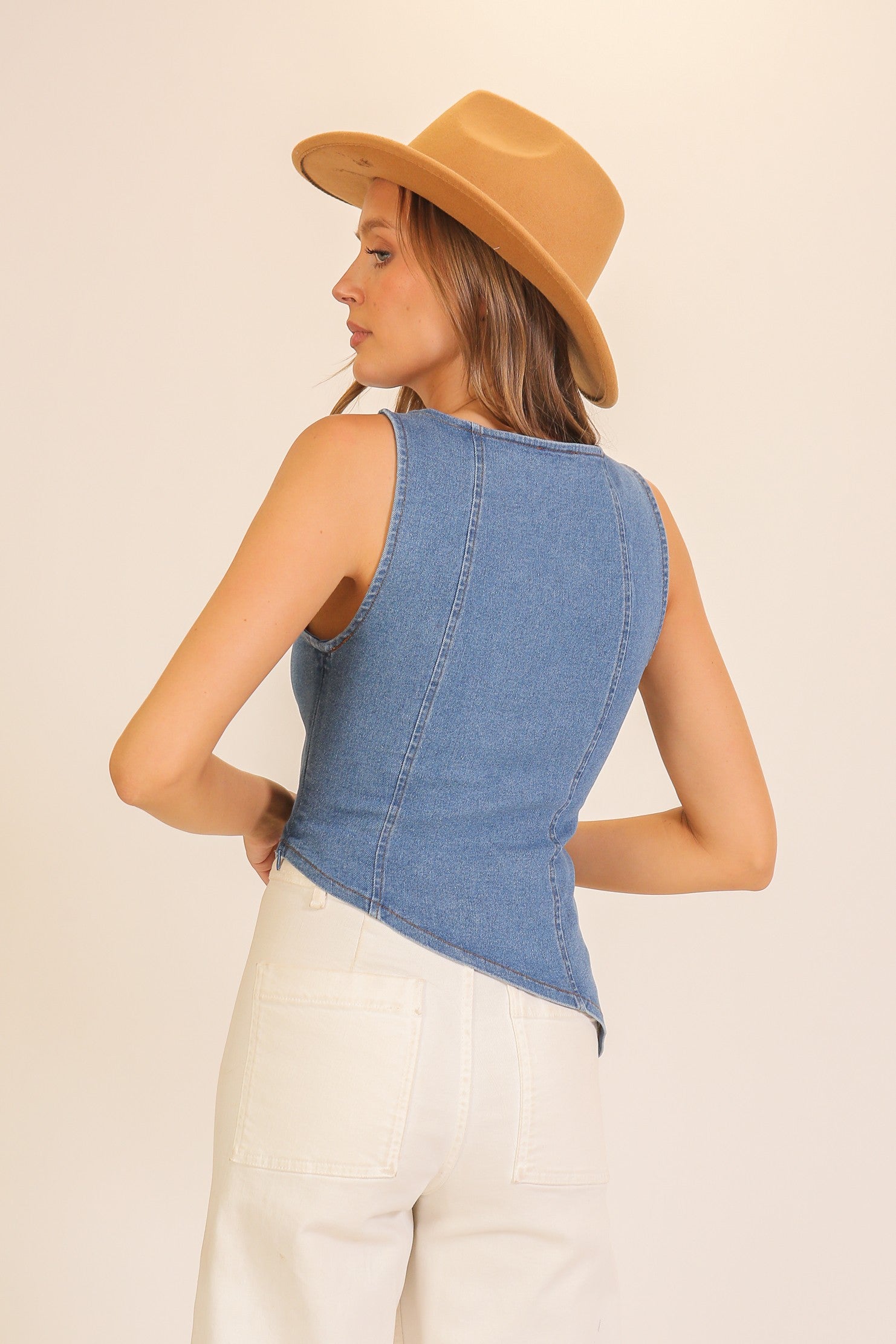 Asymmetrical Stretch Denim Top