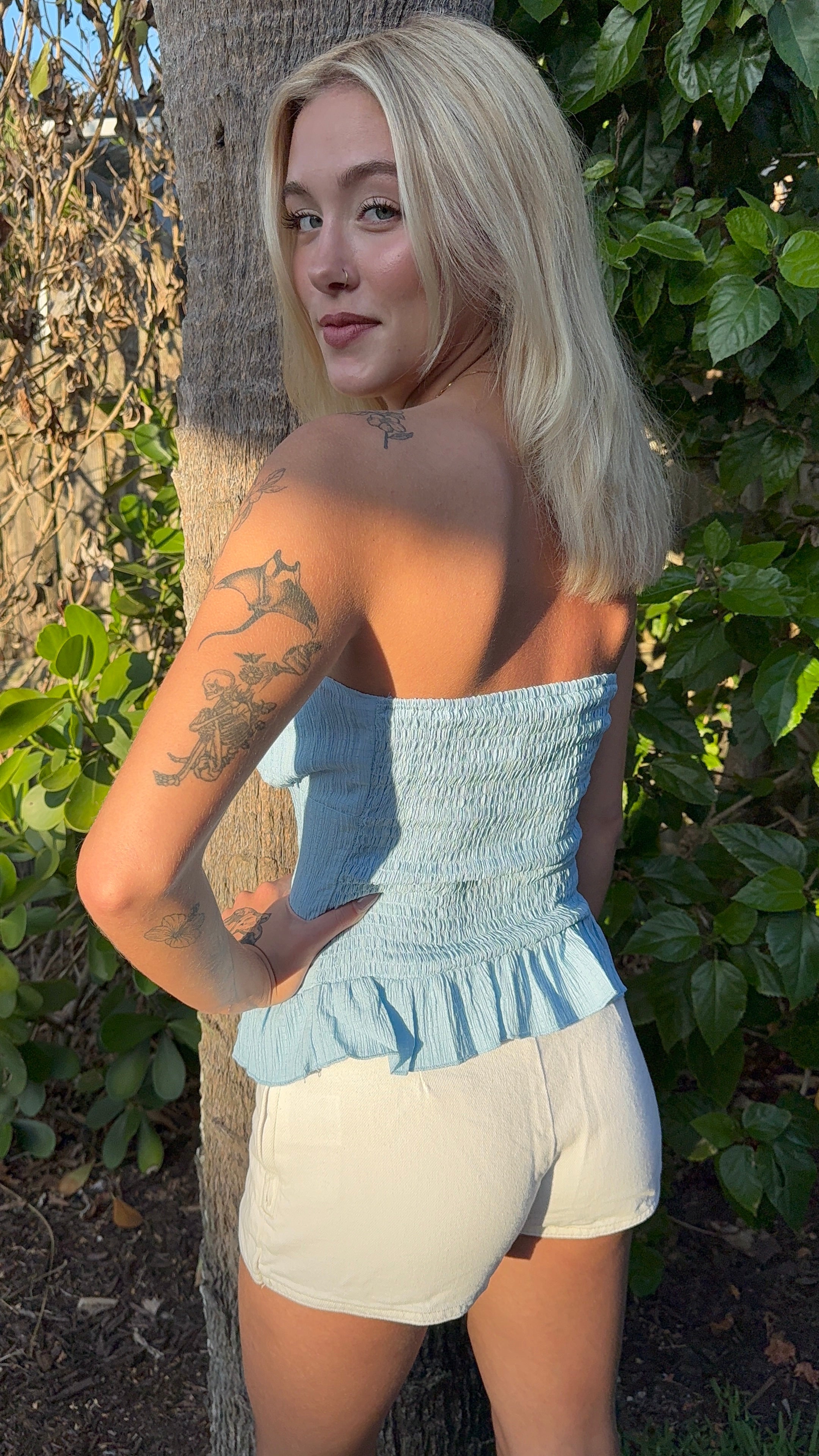 Strapless Peplum Top