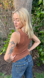 Sleeveless Round Neck Sweater Knit Top - Copper